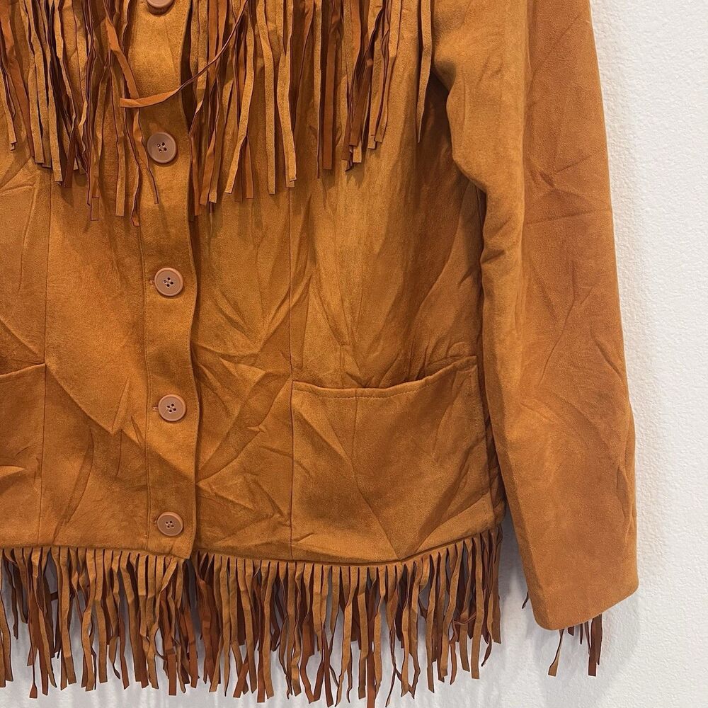 Danielle Bernstein Womens Jacket Faux Suede Fringe Button Down Western Coat Sz S - Picture 4 of 11